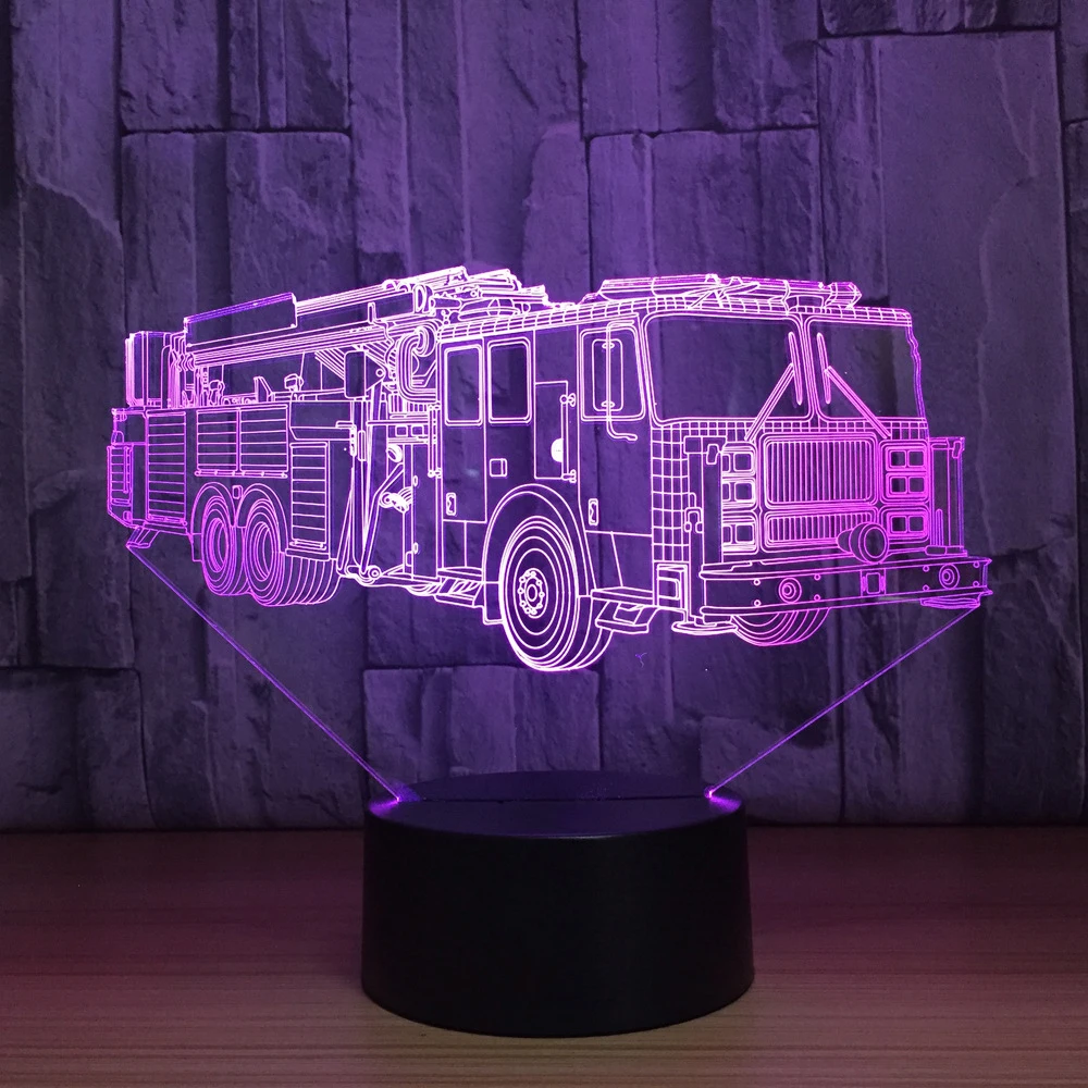 3D пожарная машина моделирование настольная лампа 7 цветов Изменение ночной