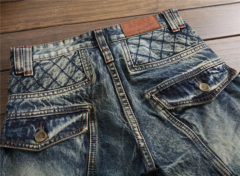 New Design Men Retro Jeans Locomotive Fashion Straight Pants Masculina Skinny Denim Men's Slim Rock Biker Patchwork | Мужская одежда