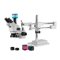 3 5x 90x simul focal double boom stand stereo trinocular microscope 14mp hdmi camera 144pcs led microscope accessories