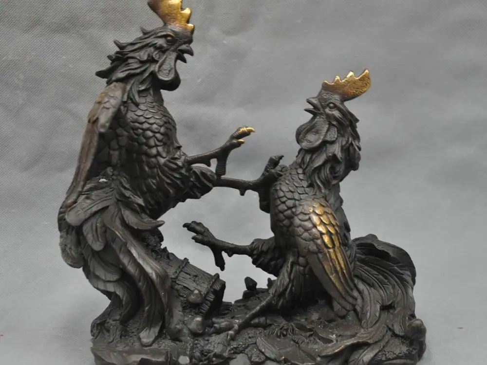 11 &quotКитайская народная курица два петуха боевой бронзовая статуя|statue|statue bronzestatue china |