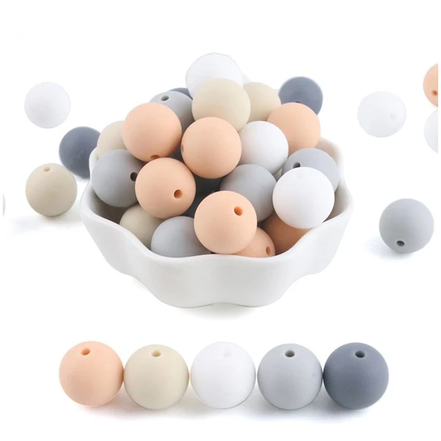 gray-peachy series 10 шт. 15 мм Силиконовые Круглые Бусины DIY Ювелирные изделия прорезывание зубов шеи Детские Прорезыватели Для детская пустышка цепи пищевого качества силиконовые бусины продукты - Цвет: gray-peachy series