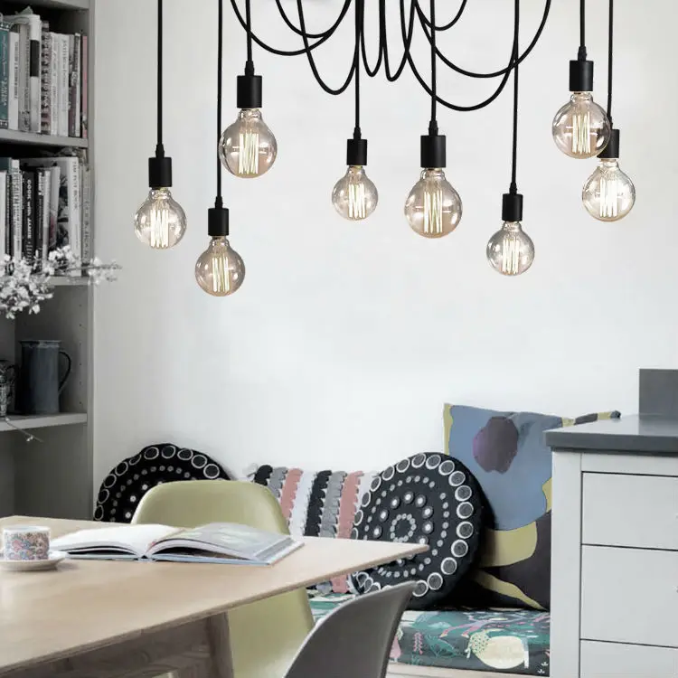 Потолочная люстра черная белая железная современная винтажная в стиле