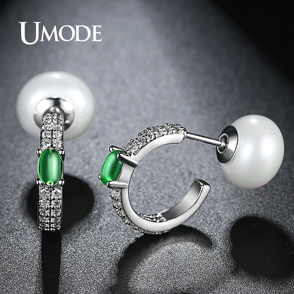Брендовые дизайнерские модные серьги кольца UMODE с зелеными кристаллами для