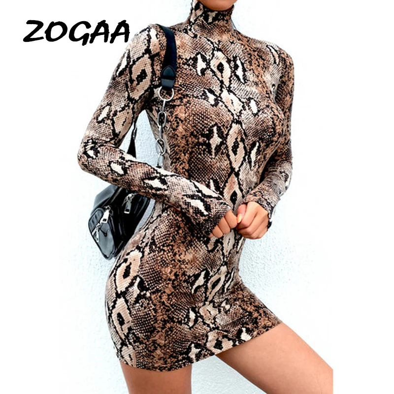 Женское облегающее платье миди ZOGAA Клубное с длинным рукавом и принтом змеиной