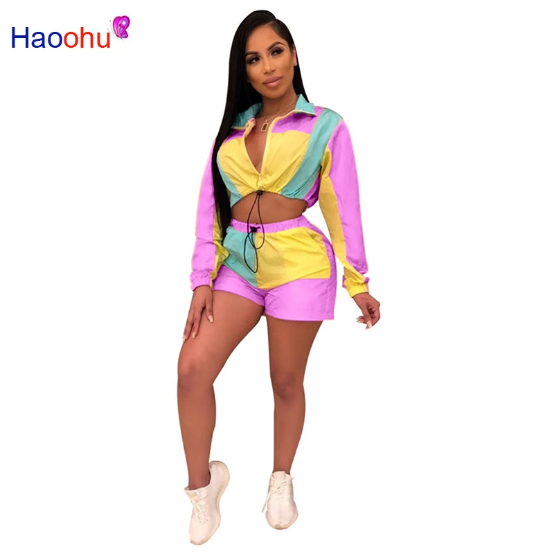 HAOOHU/женский спортивный костюм комплект из двух предметов укороченный топ с