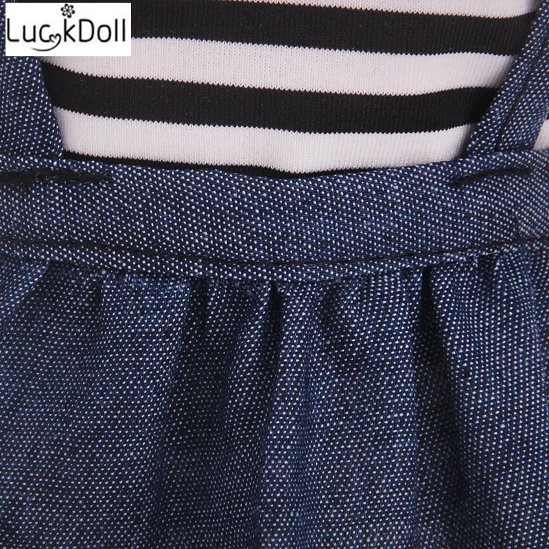 LUCKDOLL топ в полоску + джинсовая юбка на бретельках аксессуары для кукол 18 дюймов