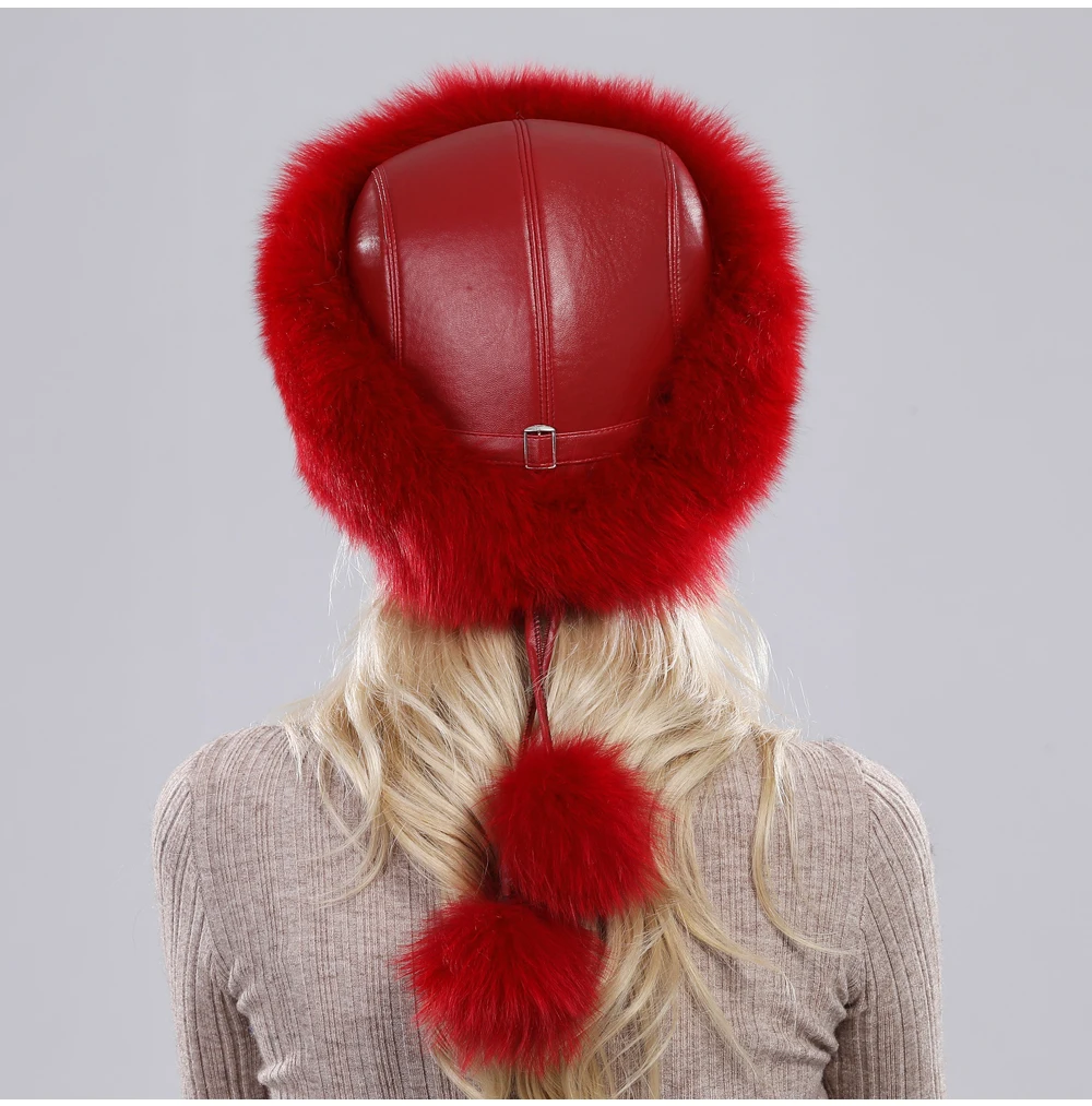 New Style Fashin Girl Genuine Fox Fur Hat Warm Soft Natural Fox Fur Bomber Caps Lady Luxurious Quality Real Fox Fur Hats