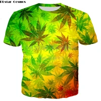 plstar cosmos drop shipping 2018 summer new style 3d t shirt colorful weed prints harajuku casual menwomen t shirt