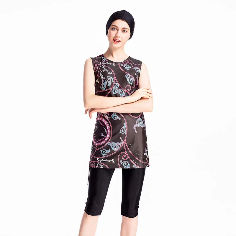 

BAILUNMA Muslim Swimwear Women Newest Burkinis Muslim Swimwear Islamic 3 Piece Swimsuit Beachwear Solid Color Vest Swimsuit M082