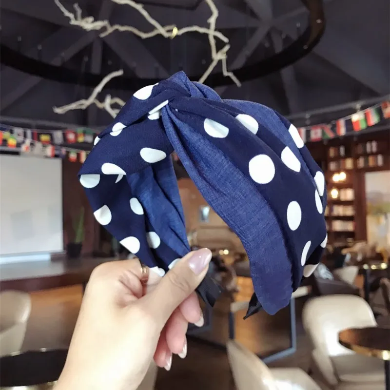 

Korea Color Matching Denim fabric Polka Dot Hair Accessories For Girls Top Knot Cross Hair Band Hair Bow Headbands For Women