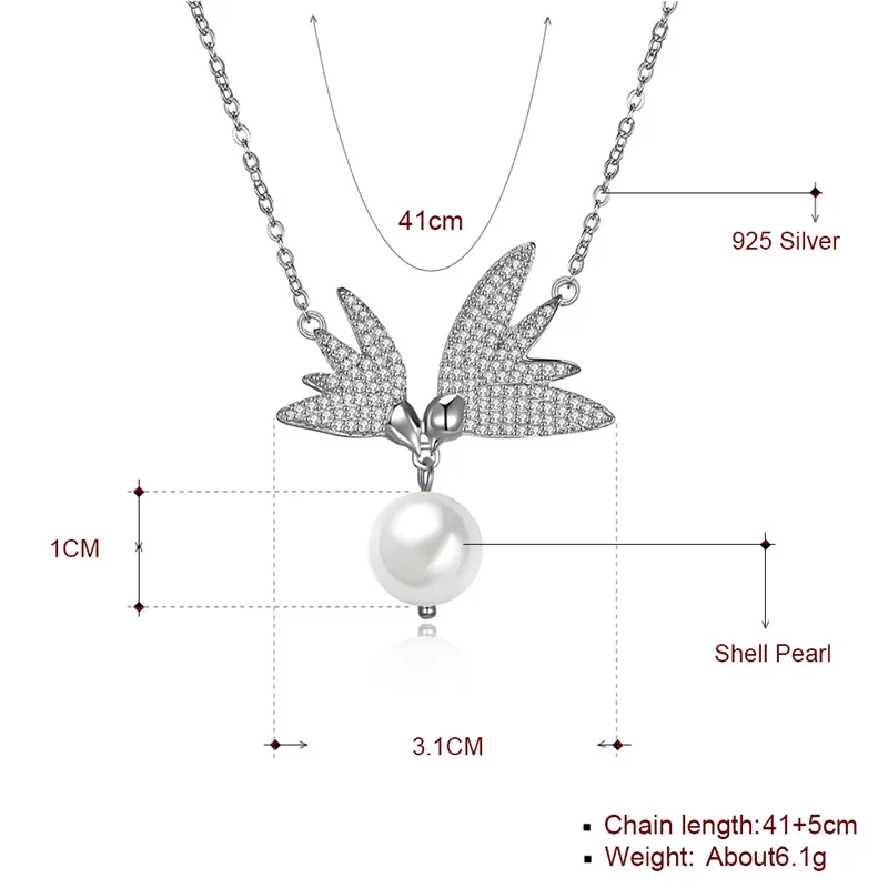 Necklace Swallow Certified 100% S925 Romantic Gift for Lover Engagement Anniversary glitz Austrian crystals CYPRIS | Украшения и