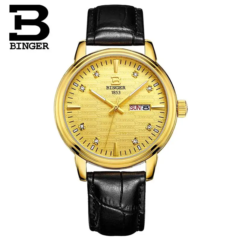 

Switzerland men's watch luxury brand Wristwatches BINGER ultrathin Quartz clock leather strap glowwatch B3036-3