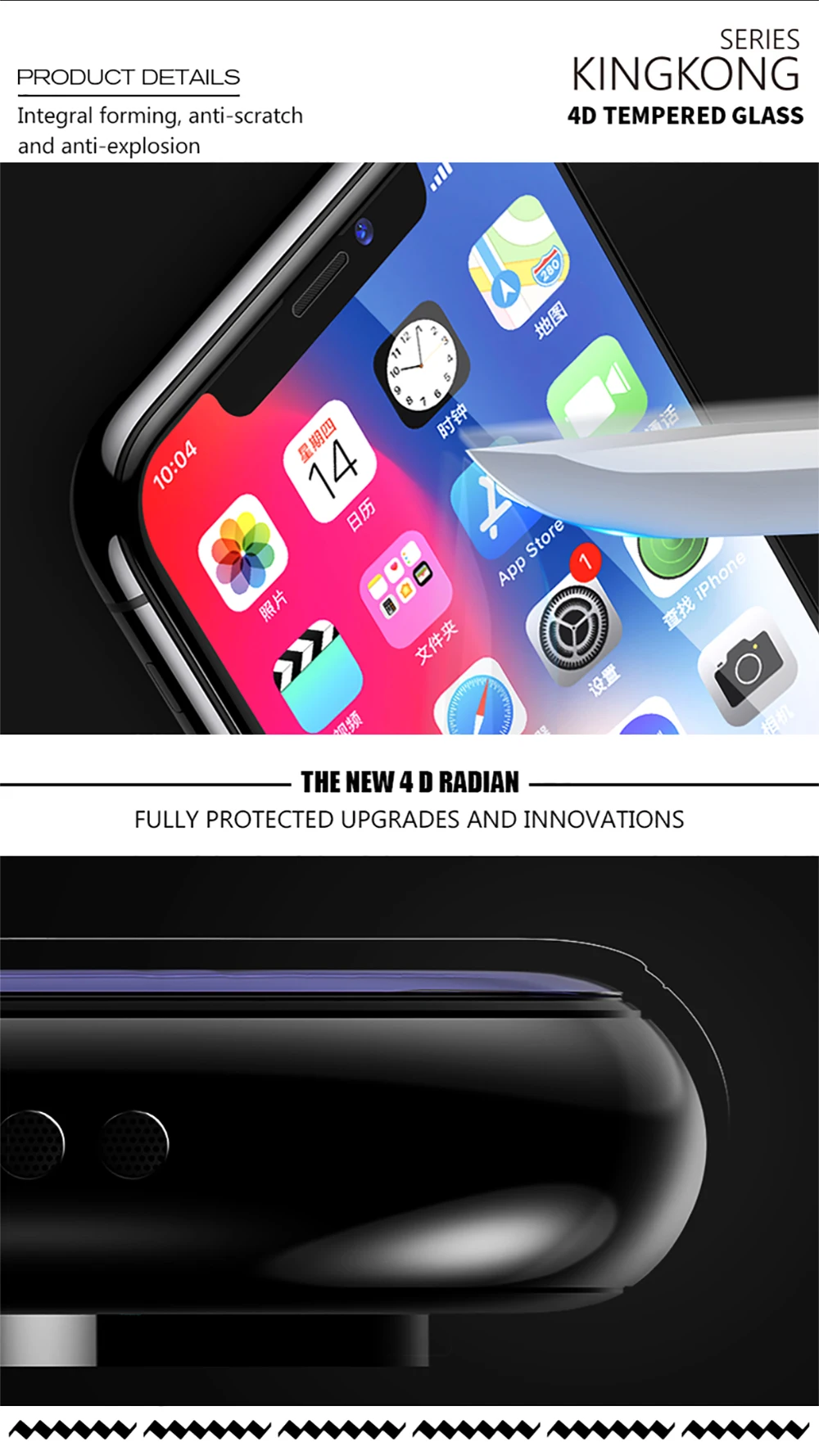Дизайн WK закаленное стекло для iPhone X, 6, 7, 8 Plus, 4D изогнутое полное покрытие, закаленное стекло, защита экрана, полное защитное стекло, пленка