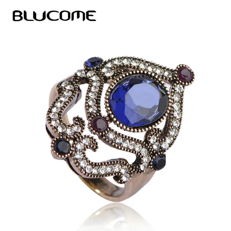 Blucome New Turkish Style Green Flower Wide Ring Resin Crystal Women Engagement Rings Wedding Party Finger Accessories Bijoux | Украшения и