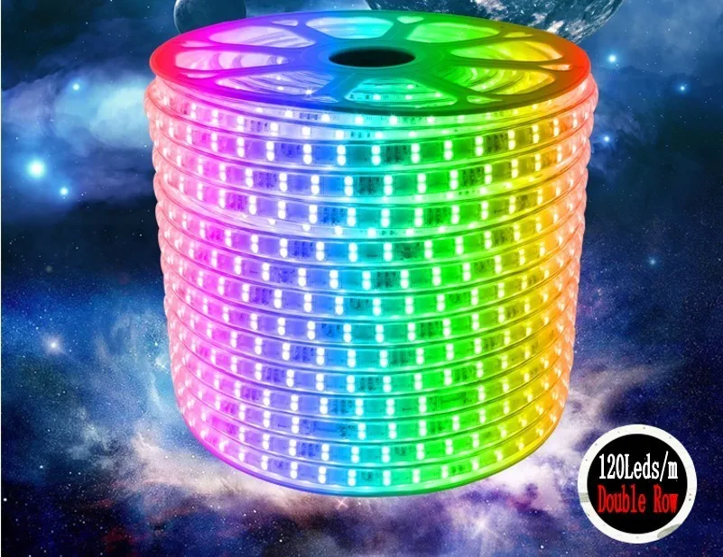 120 светодиодов/м Двухрядные 220 в 240 В RGB светодиодные ленты 5050 теплый белый/фиолетовый/красный/RGB светодиодный ленточный светильник 1 м 5 м 10 м 15 м 20 м 50 м 100 м