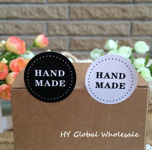 

80pcs/lot Round Black and white HAND MADE Craft paper Seal sticker DIY Gifts sealing stickers posted Baking Decoration label
