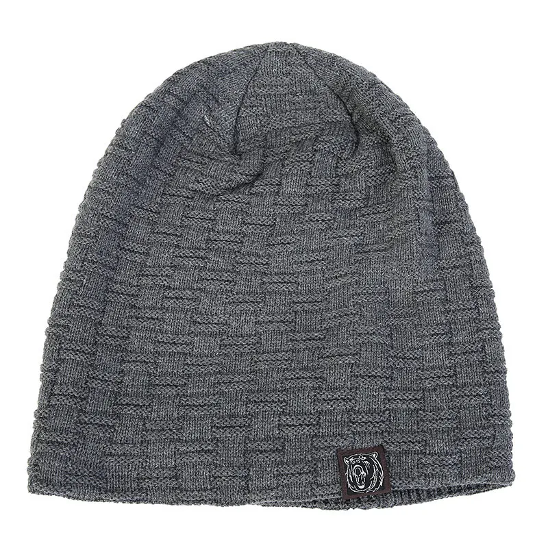 Мужская теплая зимняя вязаная шапка в клетку с флисовой подкладкой мешковатые