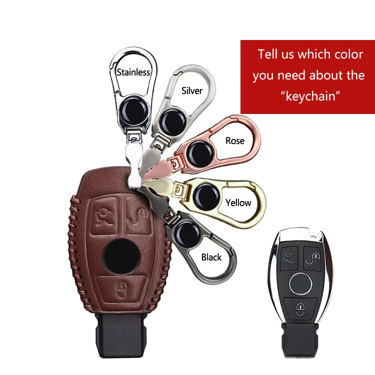 Brown 3 For Benz Чехол для ключей автомобиля из натуральной кожи, чехол для Mercedes Benz W203 W210 W211 W202 W212 W204 W205 AMG, аксессуары, металлический брелок, кольцо - Название цвета: Brown 3 For Benz