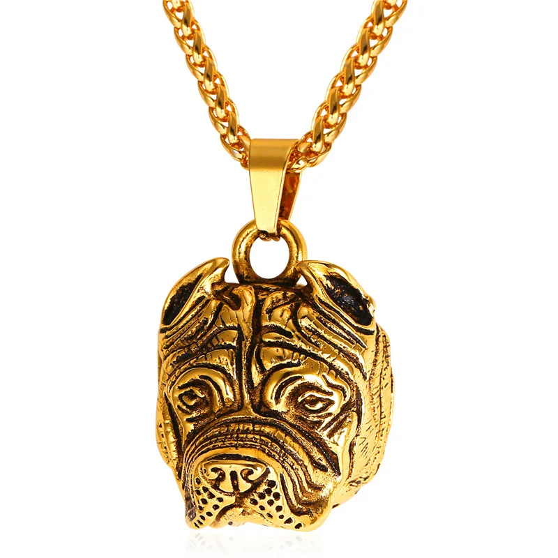 

Bulldog Pug Charm Pendant Necklace Women Men Jewelry Christmas Gift Stainless Steel Gold Color Cute Dog Necklaces Pendants P122
