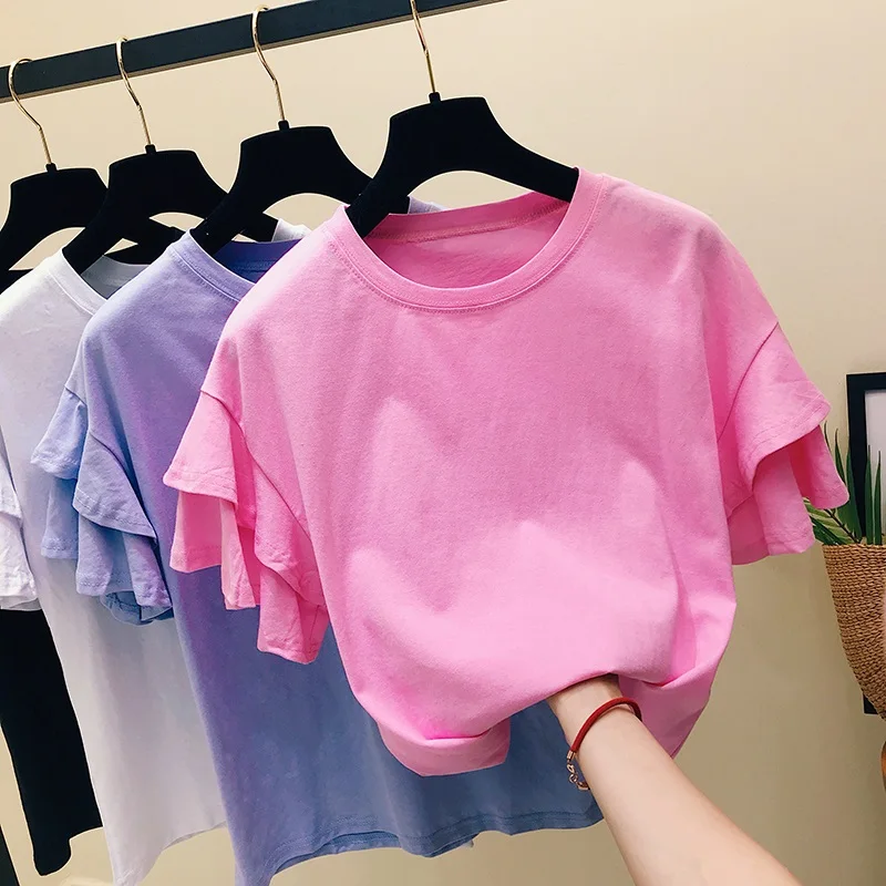 Harajuku футболки для женщин летняя новая однотонная Милая футболка Корейская