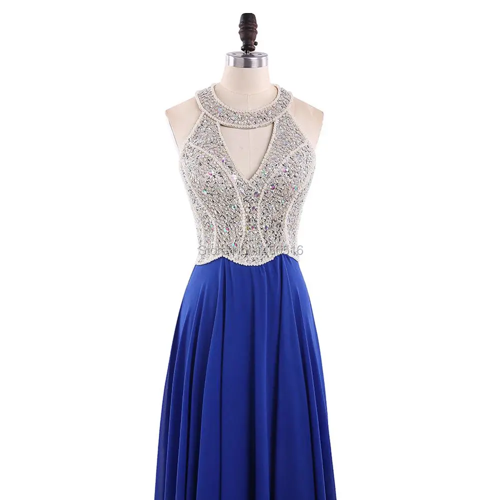 Vestidos de Fiesta, длинное вечернее платье, королевское синее шифоновое ТРАПЕЦИЕВИДНОЕ официальное длинное платье с лямкой на шее, Abendkleider, на заказ, 102417W