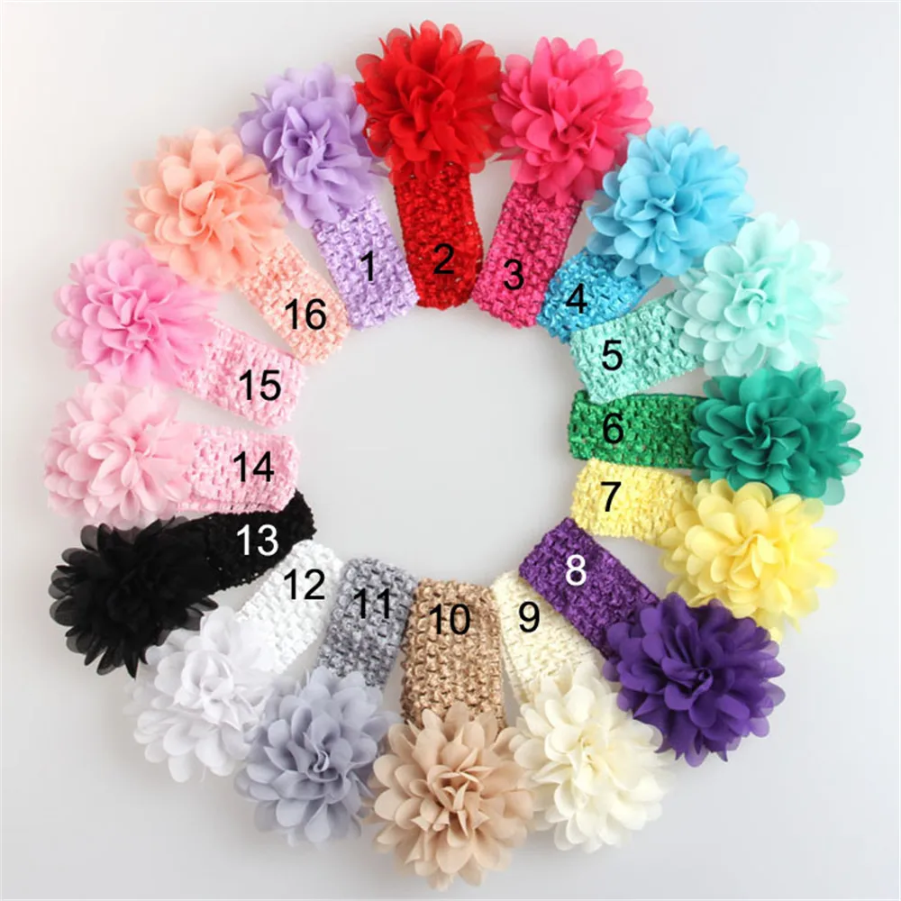 

20pcs / lot chiffon Handmade scallop Flower Elastic Crochet Tutu Headbands Hair Band DIY Hair Accessories