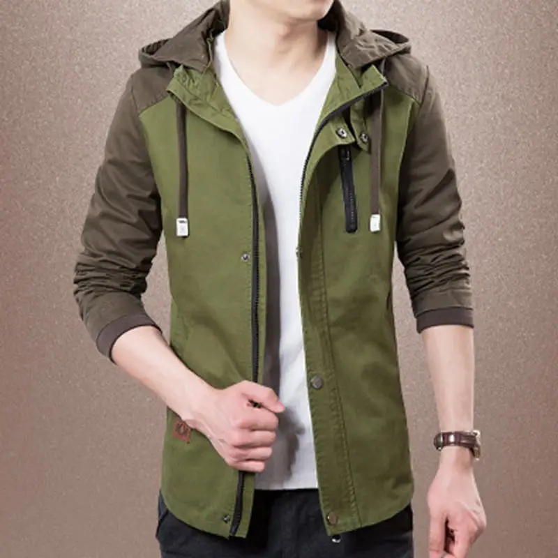 2019 New Autumn Bomber Hooded Jacket Men Casual Slim Patchwork Windbreaker Male Outwear Zipper Thin Coat Brand Clothing | Мужская одежда