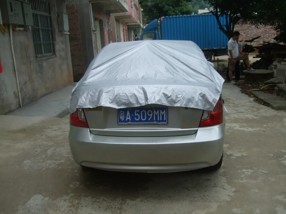 car cover prevent heat cold sun rain snow half auto cover for saloon hatchback pickup pvc coating cover l xl optional free global shipping