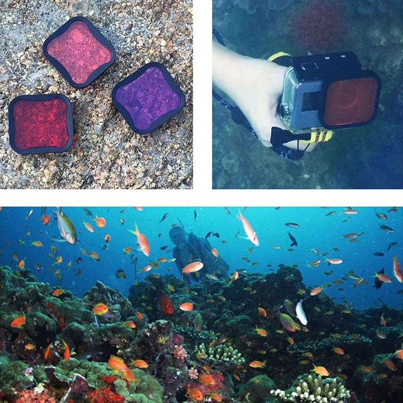 Red/Purple/Pink Diving Filter Lens Cover For GoPro Hero 7 6 5 Black waterproof housing case Diving shell filter 3+ bag ropes