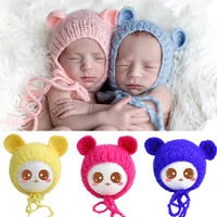 new baby hat soft mohair bear ear newborn knitted hat cap infant photography props crochet pictures accessories bonnet