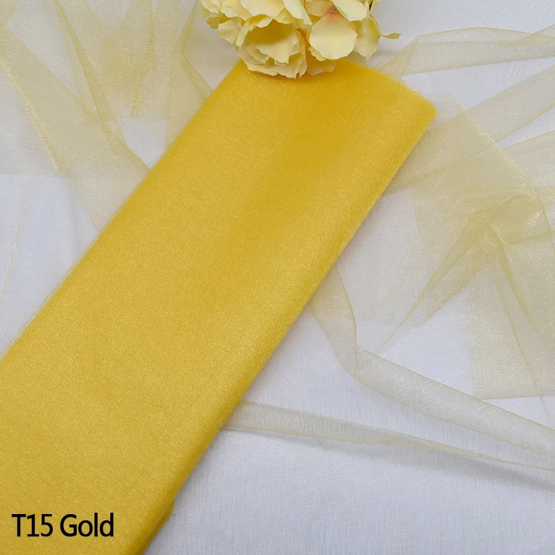 T15glod 5/10 м 45 см, белый, фиолетовый, розовый, двор с украшением в виде кристаллов Свадебные тюлевые платья прозрачная органза рулон ткани Mariage Пряжа Ленты для свадебных стульев украшения - Цвет: T15glod