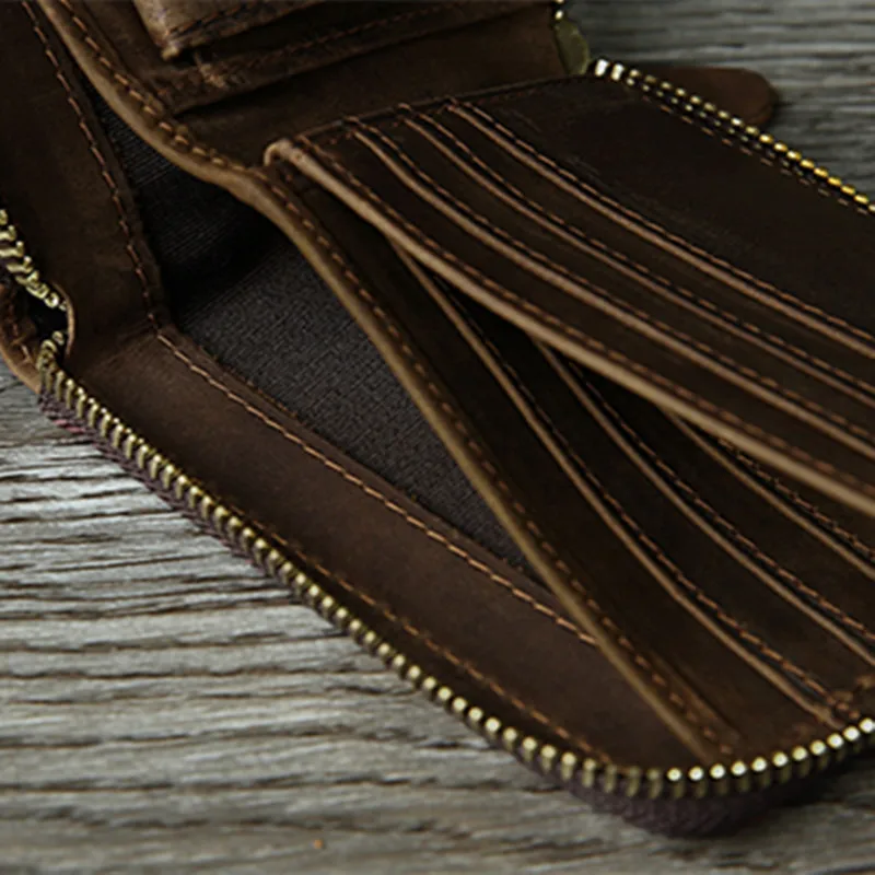 Винтажный Мужской кошелек из натуральной воловьей кожи на молнии | Багаж и сумки