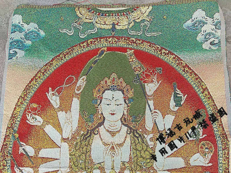 Tibetan Buddhism Thangka Image Brocade Silk Embroidered Avalokitesvara Embroidery | Дом и сад