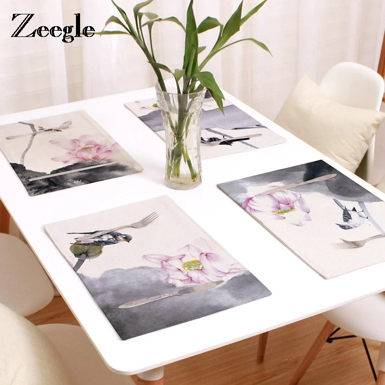 Zeegle Птица Цветочный Живопись салфетки для Кухня стол из хлопка и льна Чаша плиты