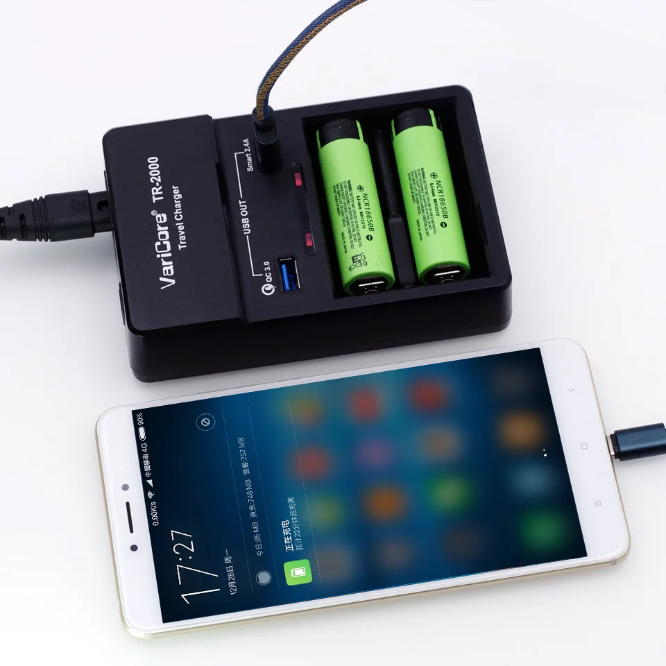 

VariCore 18650 battery charger TR-2000 and QC3.0 for 18650 26650 AA AAA batteries and USB 5V mobile devices Micro USB Cable set.
