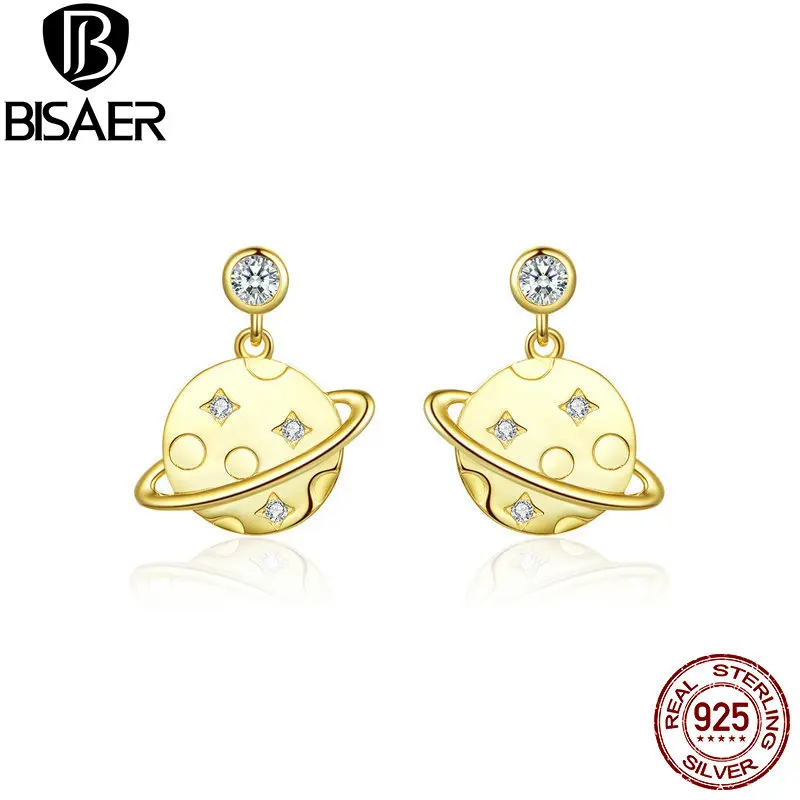 BISAER роскошные 925 пробы серебряные серьги-гвоздики в форме вселенной и планеты для женщин, ювелирные изделия из стерлингового серебра, подарок EFE091