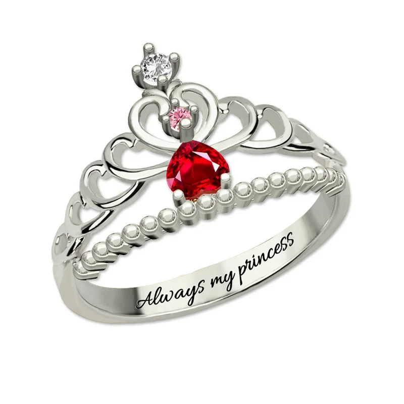 

AILIN Customized Princess Tiara Birthstone Ring White Gold Color Fairytale Crown Ring Women Jewelry