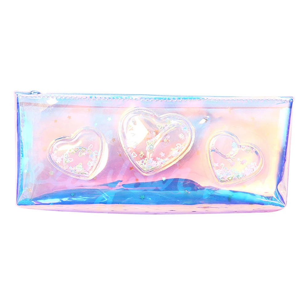 Прозрачная голографическая лазерная сумка-карандаш с рисунком сердца для