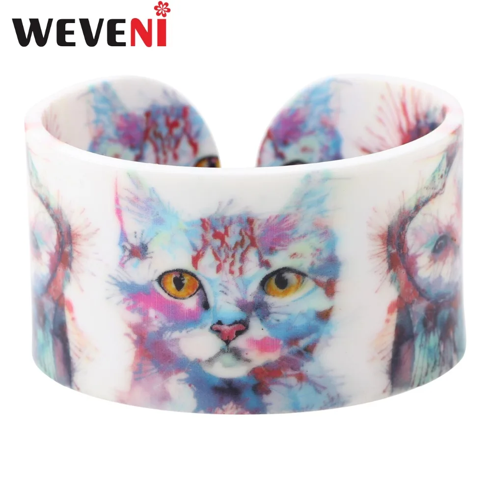 Уникальная легкая акриловая Женская бижутерия WEVENI с рисунком кошки|wide bracelet|trendy