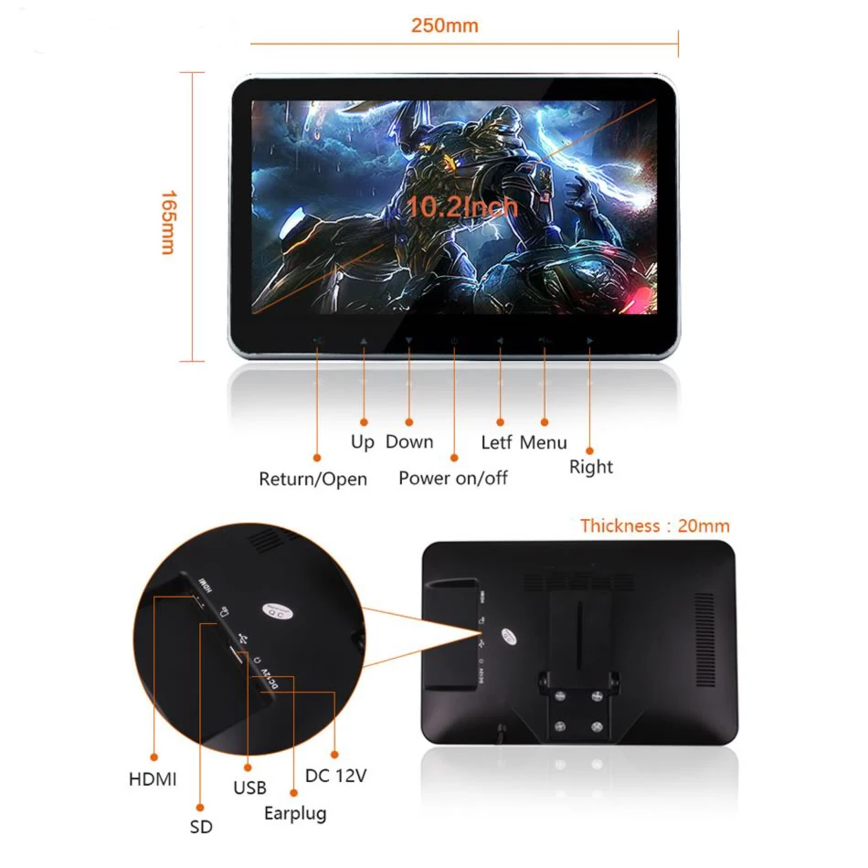 Caroad 2PCS 10.2 Inch Ultra-thin Car Headrest Monitor MP5 Player HD 1080P Video Screen With USB/SD/HDMI/FM Transmitter/Speaker | Автомобили