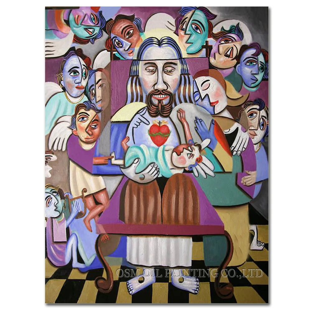 No Framed Handmade High Quality Abstract Christian Oil Painting on Canvas Modern Design Jesus and Baby for Wall Art | Дом и сад