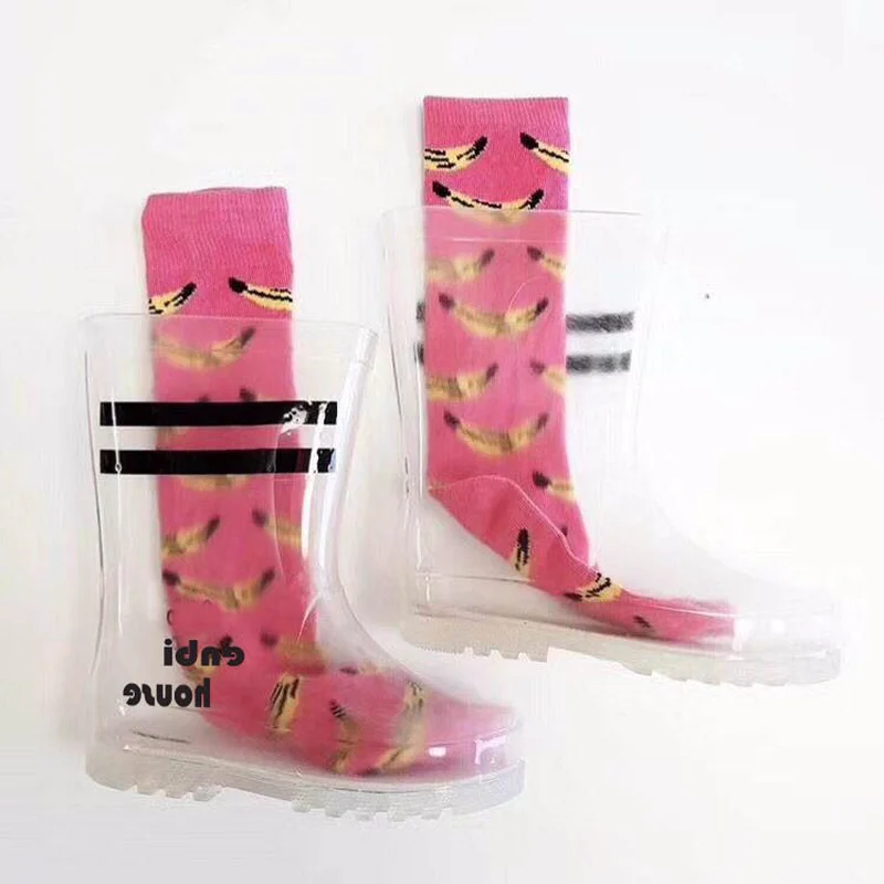 

Kids Rain boot PVC Transparent Parallel Bars Lucency Slip-on Waterproof Rubber Antiskid Mid-calf Tube Resistance Rainboots