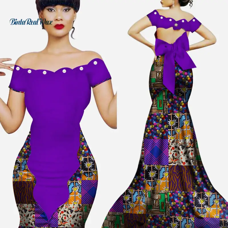 Новые африканские платья для женщин Vestidos Custom Bazin Riche принт жемчужный узел длинное