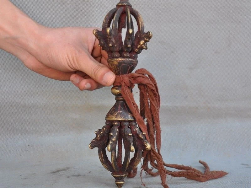 9 &quotСтарая тибетская статуя Бронзовый Дракон голова Ваджра дорчже Phurpa Exorcism