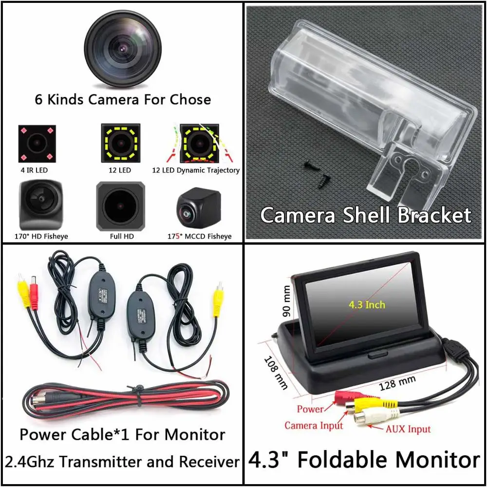 C Wireless 4.3 Fold 175 градусов 1080P Fisheye задний вид автомобиля Камера для Suzuki SX4 седан 2007 2008 2009 2010 2011 2012 2013 автомобильный монитор - Название цвета: C Wireless 4.3 Fold