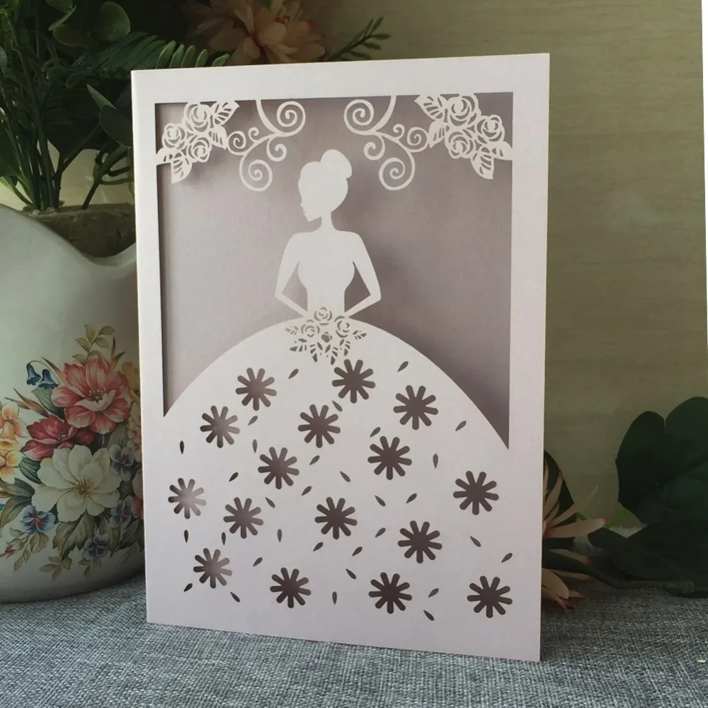 40 шт./лот Пригласительные открытки с лазерной резкой и узором для девочек