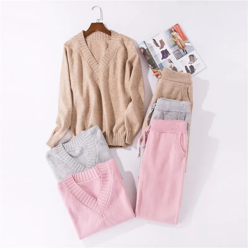 Autumn winter Knitted tracksuit Turtleneck sweatshirts Casual Suit Women clothing 2 Piece set Knit pant Sporting suit Female |