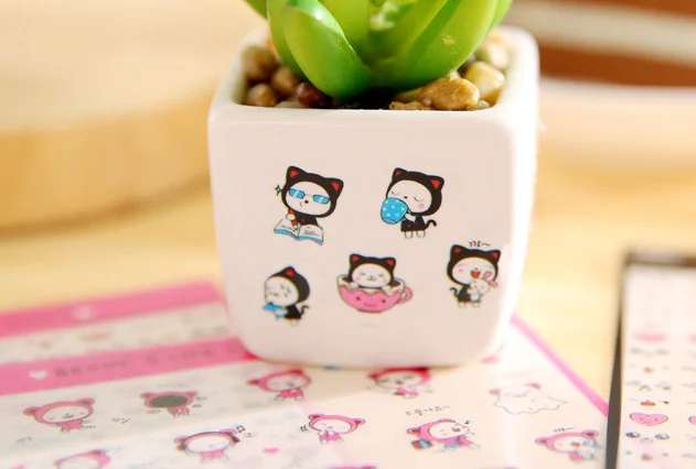 6 шт./лот мультяшная ПВХ-наклейка caty's life DIY Скрапбукинг Дневник для украшения