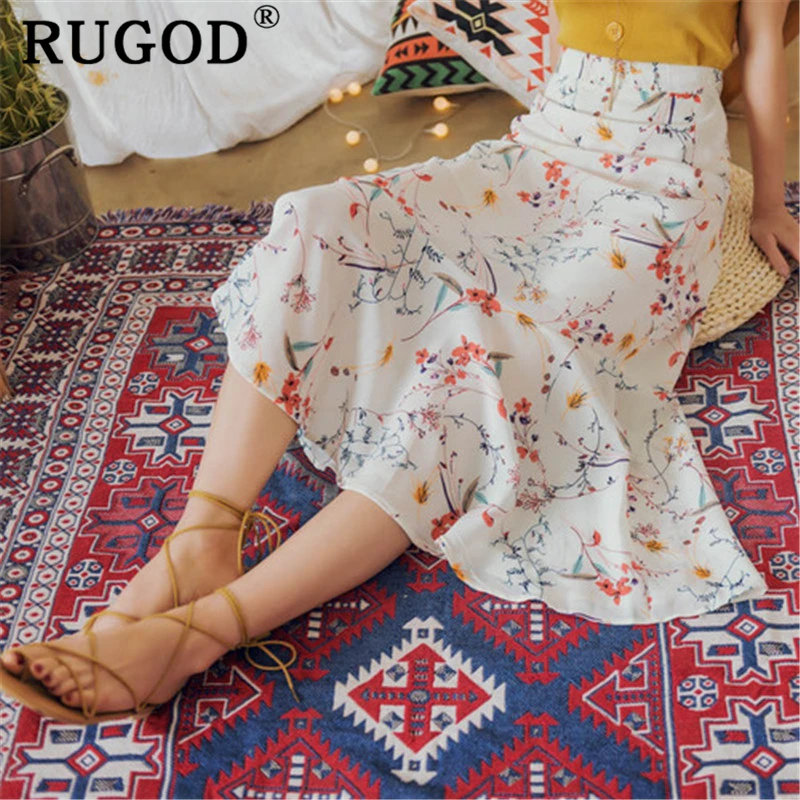 RUGOD элегантная красивая юбка с цветочным принтом женская мода оборки высокая