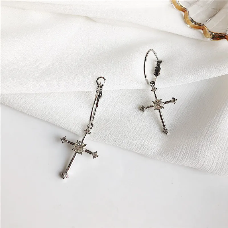 Женские серьги-кольца с крестиком WTLTC большие Изящные серьги серебристого цвета